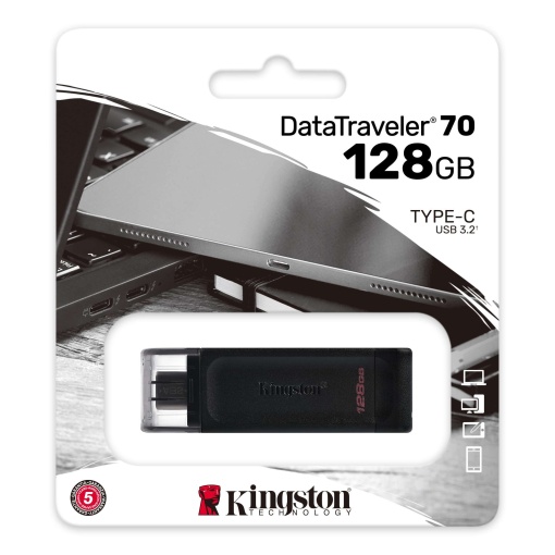 Kingston 128GB USB Flash Drive, USB 3.2 Gen.1 Type-C, DataTraveler DT70/128GB