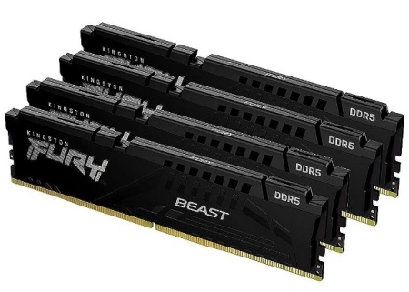 Kingston DDR5 128GB (4x32GB) 5600MHz [FURY BEAST], Non-ECC UDIMM, CL40 1.25V, 288-Pin 2Rx8, Memory Kit, w/Heatsink, XMP KF556C40BBK4-128