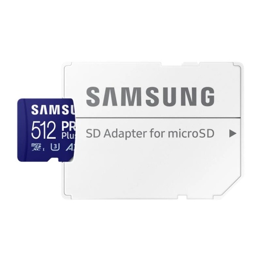 Samsung MicroSD 512GB, PRO Plus, SDXC, UHS-I U3 V30 A2, Read up to 180MB/s, Write up to 130 MB/s, for 4K and FullHD video recording, w/SD adapter MB-MD512SA/EU