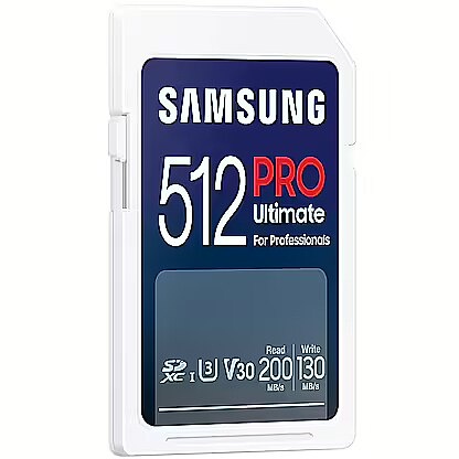 Samsung SD Card 512GB, PRO Ultimate, SDXC, UHS-I U3 V30, Read up to 200MB/s, Write up to 130 MB/s, for 4K and FullHD video recording, w/USB Card reader MB-SY512SB/WW *
