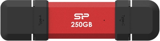 Silicon Power Portable Stick-Type SSD 250GB, DS72, USB 3.2 Gen 2 Type-C/Type-A, Read up to 1050MB/s, Write up to 850MB/s, Red SP250GBUC3S72VPR
