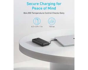 ANKER 20000mAh, 87W, sa ugrađenim USB-C kablom na izvlačenje, Power Bank crni
