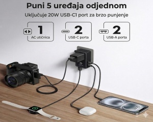 ANKER Nano 20W putni zidni punjač 5-portova (2x USB-A, 2x USB-C, utičnica EU na US, UK, AU i EU), crni - Img 2