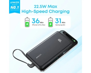 ANKER Zolo 10000mAh, 22.5W, sa ugrađenim USB-C kablom, Power Bank crni - Img 2