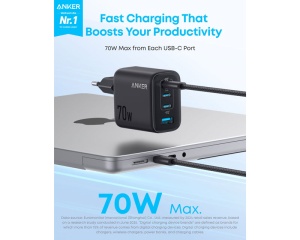 ANKER Zolo 70W 4-porta(3x USB-C i 1x USB-A) zidni punjač crni