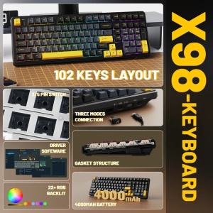 Bežična Gaming tastatura Attack Shark X98 Mehanička/Full Size/TriMode/Gasket/Starry Black - Img 2