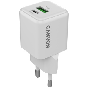 CANYON charger CU20AC GaN 20W 1xPD 1xQC EU White CNS-CUW20AC - Img 1
