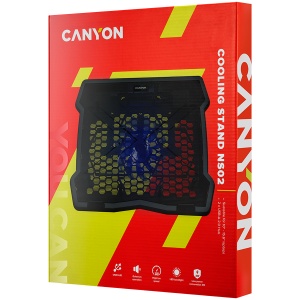 CANYON NS02, Cooling stand single fan with 2x2.0 USB hub, support up to 10”-15.6” laptop, ABS plastic and iron, Fans dimension:125*125*15mm(1pc), DC 5V, fan speed: 800-1000RPM, size:340*265*30mm, 406g CNE-HNS02 - Img 4