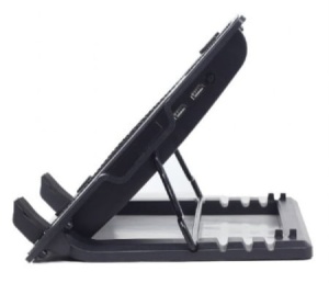 Gembird Notebook Cooling Stand 17in, 15cm Fan, Height Adjustment, LED Backlight, USB Passthrough, Black NBS-1F17T-01 - Img 2