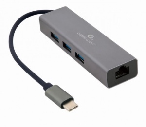 Gembird USB-C Hub with Gigabit Ethernet, 3x USB3.1 Port, 1x 10/100/1000Mbps LAN port, Cable 0.17m A-CMU3-LAN-01