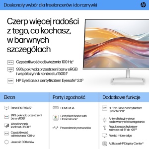 HP consumer 27" IPS AG Flat FHD 1920x1080@100Hz, 16:9, 1500:1, 300cd/m², 5ms, 178°/178°, 2 HDMI 1.4, 1 VGA, Tilt, Silver/Black, 2yw, HP S5 527sf 94F44E9