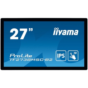 IIYAMA Monitor 27" PCAP Bezel Free 10-Points Touch, 1920x1080, IPS panel, DVI, HDMI, DisplayPort, 425cd/m² (with touch), 1000:1, 5ms, Landscape, Portrait or Table mount, USB Touch Interface, VESA 100x100 and 200x100, Speakers 2x3W, MultiTouch TF2738MSC-B2