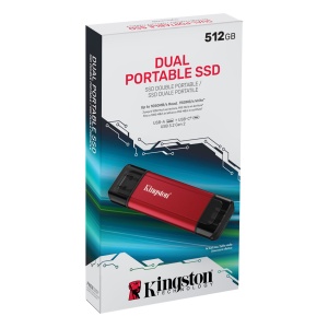 Kingston Portable SSD 512GB, SPSD, USB 3.2 Gen.2 Type-A/Type-C, Read up to 1,050MB/s, Write up to 950 MB/s, Red SPSD/512GB *