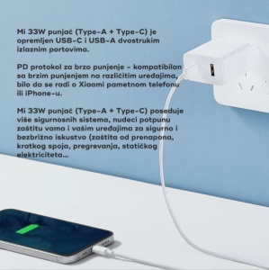 Kucni punjac Xiaomi QC 33W sa USB na Type C kablom beli - Img 5