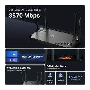 LAN Router TP-LINK Archer BE220 BE3600 WiFi7/1GWAN/4GLAN - Img 9
