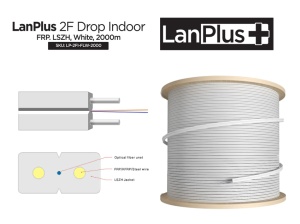 LanPlus Fiber optic cable 2FO 2km Indoor drop cable, G657A1, FRP, LSZH, white - Img 2