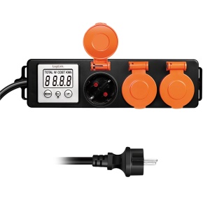 Logilink produžni kabl outdoor 3 mesta, LCD displej potrošnje, 1.4m, IP44, crna - Img 2