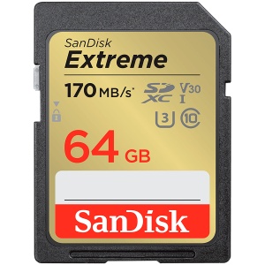 SANDISK Extreme 64GB SDXC Memory Card + 1 year RescuePRO Deluxe up to 170MB/s & 80MB/s Read/Write speeds, UHS-I, Class 10, U3, V30 SDSDXV2-064G-GNCIN