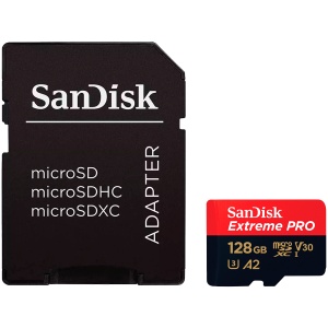 SANDISK Extreme PRO microSDXC 128GB + SD Adapter + 2 years RescuePRO Deluxe up to 200MB/s & 90MB/s Read/Write speeds A2 C10 V30 UHS-I U3 SDSQXCD-128G-GN6MA