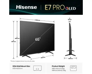 SMART QLED TV 65 Hisense 65E7Q Pro 3840x2160/UHD/4K/DVB-T2/S2/C - Img 3