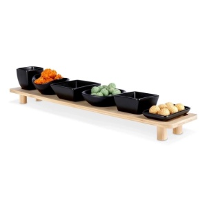 Vilde 139307 - Keramičke činije na bambus dasci – Crne, 50 cm, set od 7 komada
