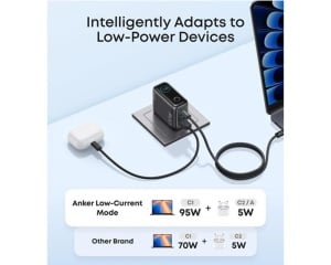 ANKER 100W GaN zidni brzi punjač, 3-porta (2x USB-C i 1x USB-A) sa USB-C M/M pletenim kablom, tamno sivi - Img 4