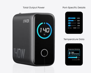 ANKER 140W GaN zidni brzi punjač, 4-porta (3x USB-C, 1x USB-A) sa USB-C M/M pletenim kablom, tamno sivi - Img 5