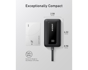 ANKER Zolo 20000mAh, 22.5W, sa ugrađenim USB-C kablom, Power Bank crni