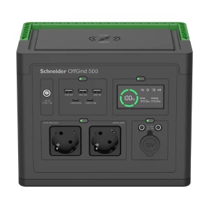 APC Schneider OffGrid Portable Power Station 500, 230V, 517Wh Lithium-ion, LCD, 2 CEE 7/3 Schuko outlets, Sinewave, 3 USB-A, 2 USB-C, Wireless Charger PPS500-GR