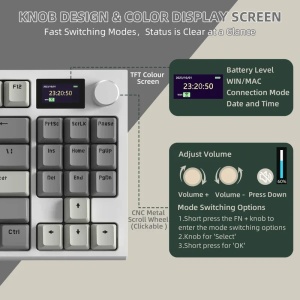 Bežična gaming tastatura Attack Shark K86 Mehanička/TriMode/TFT Screen/Media Control/Retro Gray - Img 3