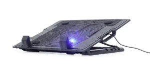 Gembird Notebook Cooling Stand 17in, 15cm Fan, Height Adjustment, LED Backlight, USB Passthrough, Black NBS-1F17T-01