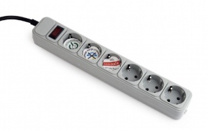 Gembird Surge Protection Power strip, 6 sockets, 1.8m, 16A Automatic Circuit Breaker, Power Switch, Grey SPG6-B-6C