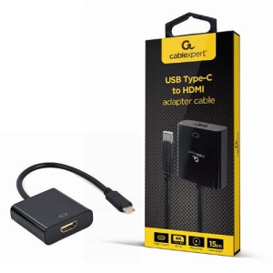 Gembird USB Type-C to HDMI adapter cable, 4K@60Hz, 15 cm, black A-CM-HDMIF-04