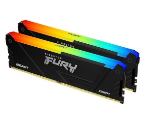 Kingston DDR4 64GB (2x32GB) 3600MHz [FURY BEAST RGB], Non-ECC UDIMM, CL18 1.35V, 288-Pin 2Rx8, Memory kit, w/RGB Heatsink, XMP KF436C18BB2AK2/64 *