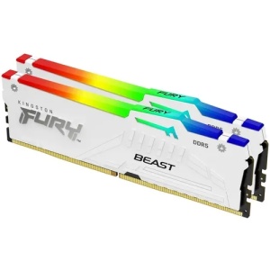 Kingston DDR5 64GB (2x32GB) 5200MT/s [FURY BEAST RGB], Non-ECC UDIMM, CL40 1.25V, 288-Pin 2Rx8, White, Memory Kit, w/RGB Heatsink, XMP KF552C40BWAK2-64