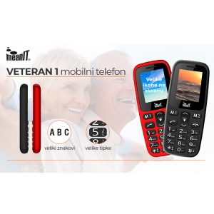 MeanIT Mobilni telefon, 1.77" ekran, Dual SIM, BT, SOS dugme - VETERAN I MOBILNI TELEFON-CRVENI - Img 2