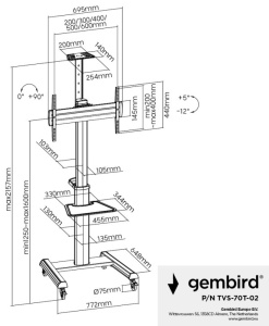 TVS-70T-02 Gembird Mobilni sto sa tockicima, 37-70, crne boje - Img 4