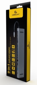 A-CM-COMBO9-01 Gembird USB Type-C 9-in-1 multi-port adapter USB hub+HDMI+VGA+PD+card reader+LAN+3.5m - Img 2