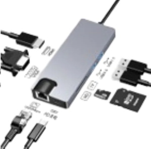 Adapter Stars Solutions USB-C na HDMI/VGA/USB/SD/TF/LAN/PD sivi - Img 2
