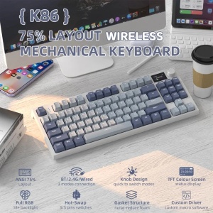 Bežična gaming tastatura Attack Shark K86 Mehanička/TriMode/TFT Screen/Media Control/Lavender Blue - Img 4
