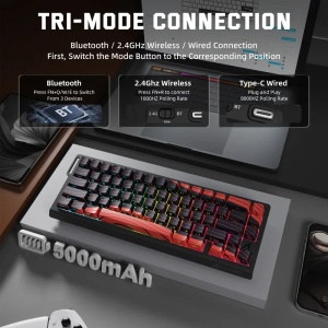 Bežična gaming tastatura Attack Shark X68Pro HE Magnetic Swith/8KHz/TriMode/RT/SnapTap/Black red - Img 3