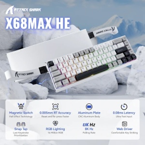 Gaming tastatura Attack Shark X68MAX Magnetic Switches/RT/SnapTap/DKS/MT/TGL/Aluminium/Starry White - Img 2