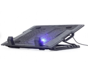 Gembird Notebook Cooling Stand 17in, 15cm Fan, Height Adjustment, LED Backlight, USB Passthrough, Black NBS-1F17T-01 - Img 4