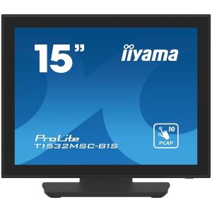 IIYAMA 15" PCAP Bezel Free Front, 10P Touch, 1024x768, Speakers, VGA, DisplayPort, HDMI,330cd/m² (with touch), USB Interface, Built-In Power Adapter, Multitouch with supported OS T1532MSC-B1S