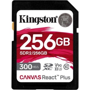 Kingston SD Card 256GB, Canvas React Plus Professional, SDXC Class10 UHS-II U3 V90, Up to 300MB/s read and 260MB/s write, for Full HD/2K/4K/8K SDR2/256GB