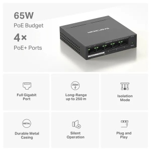 LAN Switch Mercusys MS105GP 5-port 10/100/1000 / 4PoE - Img 2