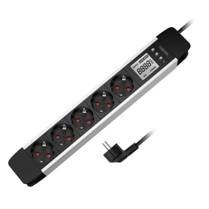 Produžni kabl LCD displej potrošnje, aluminijum, 5 mesta, Logilink