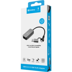 USB adpater Sandberg 136-68 USB-C/A na RJ-45 Gigabit - Img 2