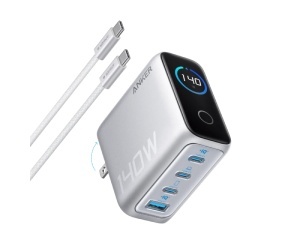 ANKER 140W GaN zidni brzi punjač, 4-porta (3x USB-C i 1x USB-A) sa USB-C M/M pletenim kablom, srebrni - Img 3