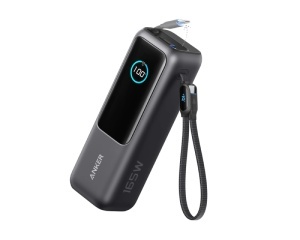 ANKER 25000mAh, 165W, sa ugrađenim USB-C kablom na izvlačenje, Power Bank za laptop crni